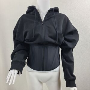 SOLDMugler x H&M collab oversized front zip boned corset hoodie in black